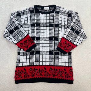 Worthington Vintage Plaid 80s Retro Knit Sweater Size Small